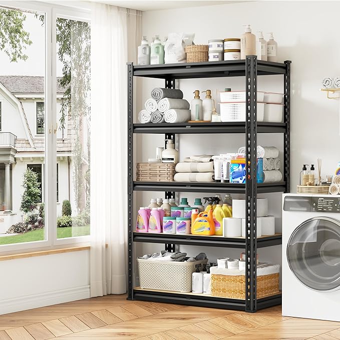 5-Tier Storage Shelves, 1990LBS Adjustable Pantry Shelves, Metal Shelving Unit for Kitchen, Pantry, Closet, Laundry,Garage, 60.01" H x 28.01" W x 14.01" D