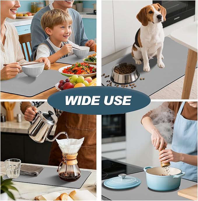 Dish Drying Mat & Coffee Mat for Kitchen Counter, Absorbent Microfiber Waterproof Mat with Non-Slip Backing, Multi-Size Multi-Color Options, Sink and Coffee Bar Accessories