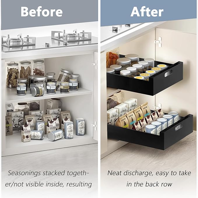 21'' Deep Pull Out Drawers for Cabinets, 10" W x 21'' D x 3.1" H Sturdy Carbon Steel Cabinet Drawers Slide Out, Pantry Storage Shelves with Nano Adhesive for Kitchen, Bathroom and Living Room