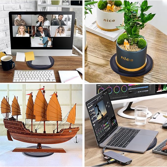 8 Inch Lazy Susan Turntable Organizer 3Pcs, Eichzer Premium Heavy Duty Rotating Swivel Stand with Steel Ball Bearings for Model/Rotating Plants/Crafts Stand/TV/Monitor/Laptop (360˚ Rotation)