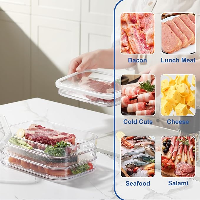 Bronkeeper Stackable Deli Meat Storage, 3-Tier Lunch Meat Container for Fridge – Dishwasher Safe, Clear Cold Cuts & Cheese Organizer with Lid, Meal Prep Meat Storage Containers for Refrigerator
