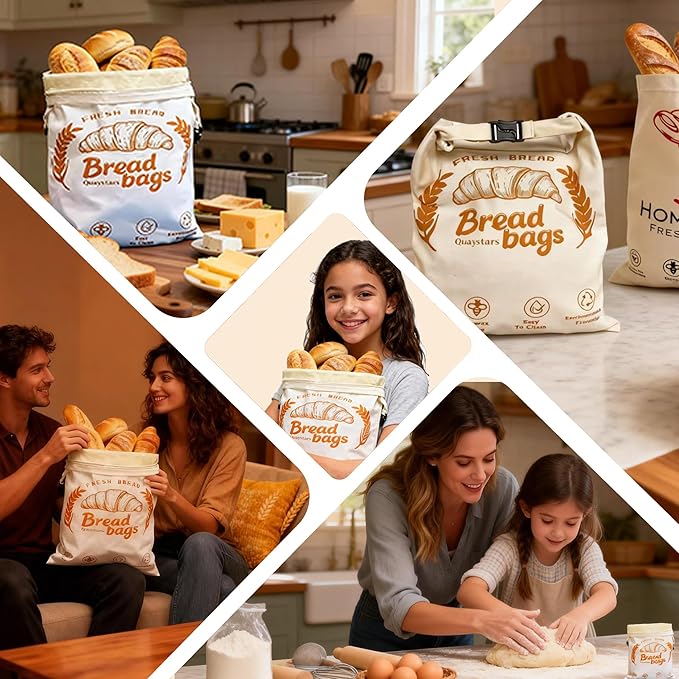 2pc- Beeswax Bread Bags for Homemade Bread & Sourdough – XL Eco-Friendly, Food-Safe Reusable Food Storage Bag to Keep Loaves Fresh Longer – Sustainable, Freezer Sourdough Container, Double Lock