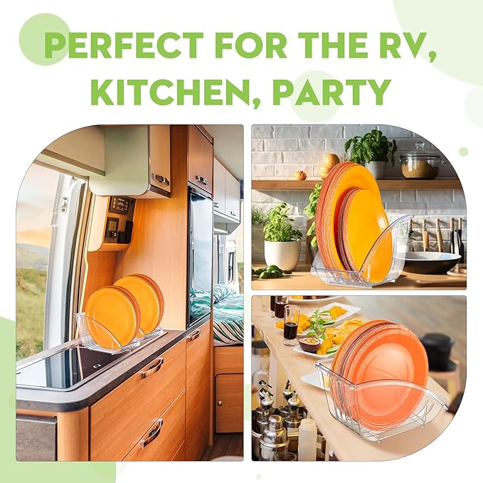 Ziliny 4 Pcs 10 Inch Paper Plate Holder Plastic Dinner Dish Drainer Paper Plate Dispenser Organizer for Kitchen Cabinets Storage Rack Dish Cradle for Countertop