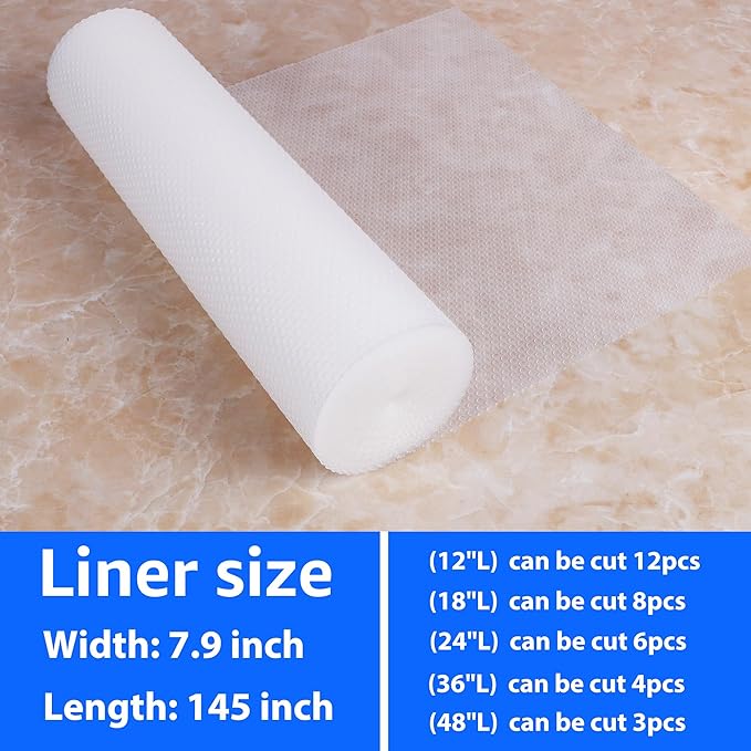 PABUSIOR Clear Cabinet Shelf Liner: Waterproof Non-Adhesive Kitchen Drawer Liner - Easy to Clean Bathroom Cupboard Shelves Mat for Refrigerator Pantry Closet Translucent 8" W x 145" L