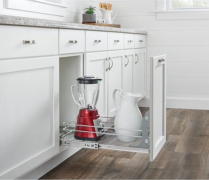 Rev-A-Shelf Kitchen Cabinet Pullout Shelf and Drawer Organizer Slide Out Pantry Storage Basket in Multiple Sizes, 8.5 x 18 In, 5WB1-0918CR-1