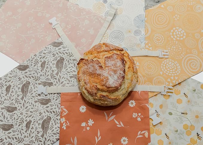 Reliable Rhodes Reusable Beeswax Bread Bag 2 Pack –12x17 Bread Bag for Homemade Sourdough, Beeswax Coated Organic Cotton Storage Bag for Loaf Baguette, Freezer Safe, Eco-Friendly Wrap Spiral Blossoms