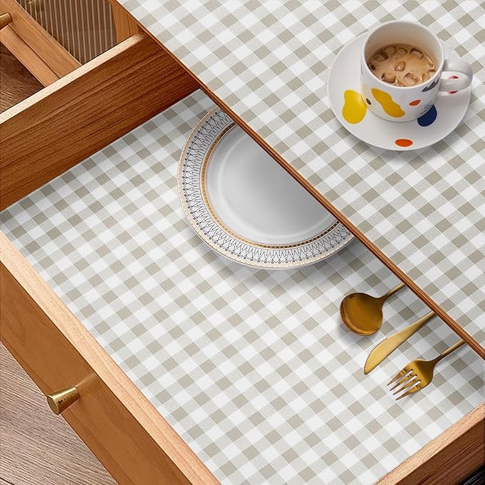 Aohoofull Drawer and Shelf Liner, Non-Slip Kitchen Cabinet Liners Non-Adhesive Thick Strong Grip Waterproof Washable Mats Protect Dresser Shelves Cupboard Bathroom Cabinets, Green Plaid, 12 in X 20 FT