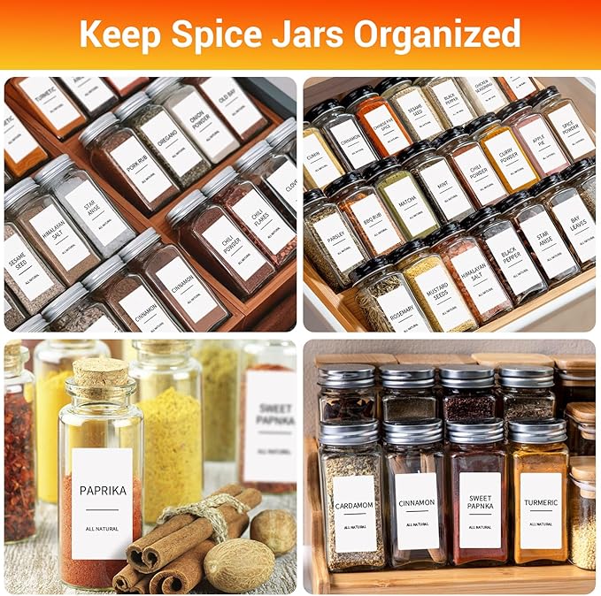 Segarty Spice Label Stickers, 316 Pcs Square White Preprinted Spice Label and Blank Chalkboard Stickers Set with 1 Chalk Marker, Waterproof Removable Condiment Label for Canister, Food Container