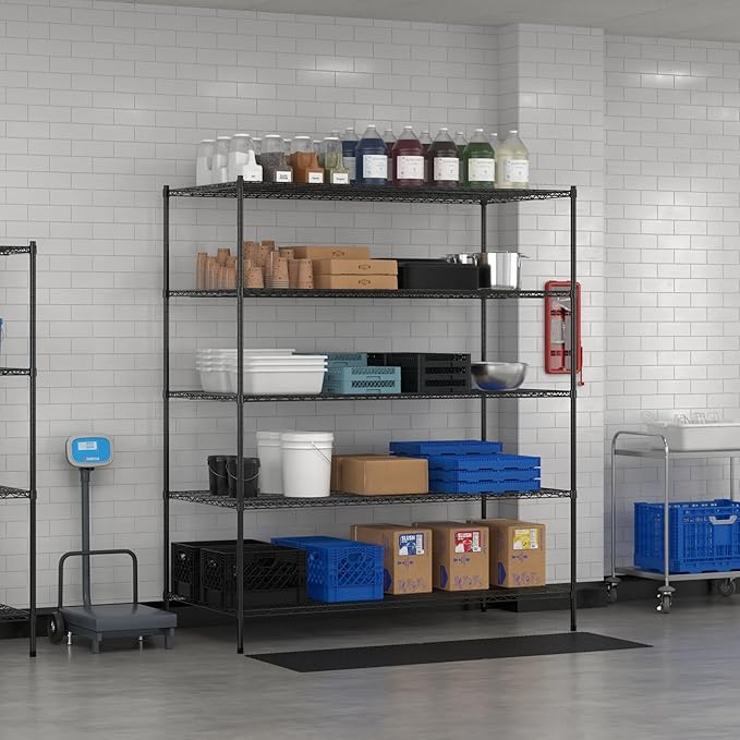 Commercial NSF Listed Black Epoxy Stationary Wire Shelving Kit 36" x 72" x 86", with 5 Shelves Perfect for Warehouse, Walk-in Refrigerator, Freezer, Grocery Store, Restaurant, Dishroom