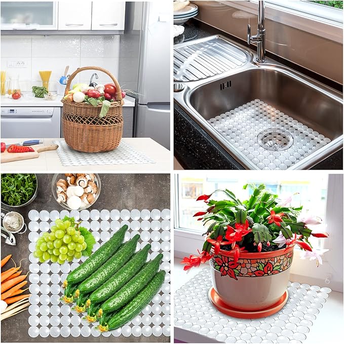 Coopay 2 Pack Kitchen Sink Mat Plastic Protect Mat PVC Eco-Friendly Kitchen Adjustable Stainless Steel/Porcelain Dish Drying Pad Protector for Bottom of Sink, 15 x 11 Inches (Clear)