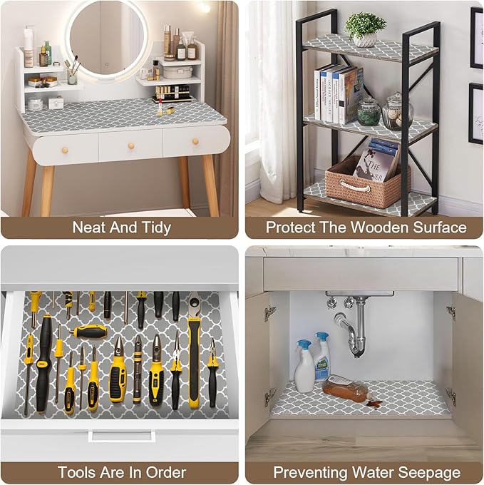 OcePor Non-Adhesive Drawer and Shelf Liner 24IN x 20FT,Non Slip Cabinet and Cupboard Liner, Kitchen Cabinet Liners for Shelves, Waterproof Drawer Shelf Liners for Cabinets/Bathroom Cupboard