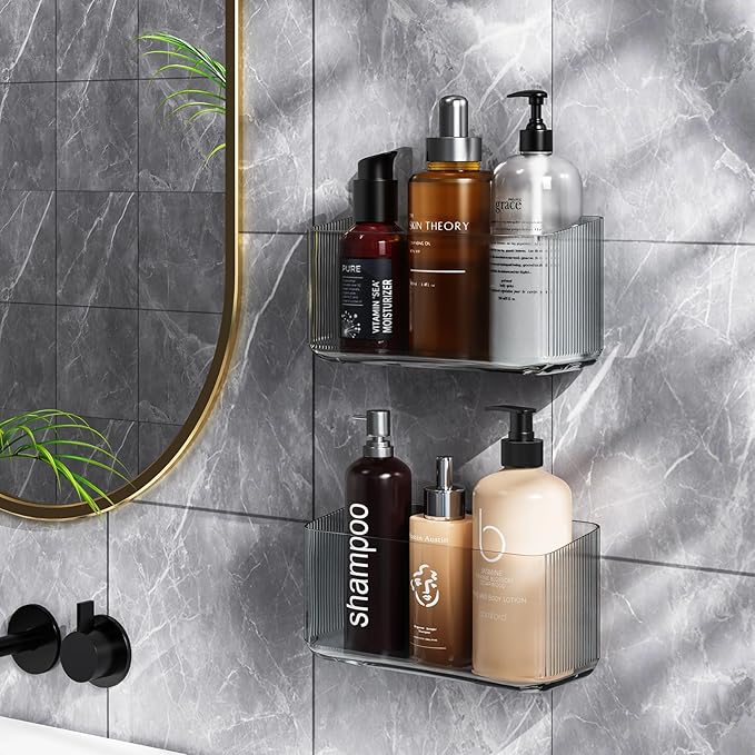 2 Pack Cabinet Door Organizers - Plastic Wrap Holders for Kitchen - No Drilling Wall Door Mount - Clear Grey
