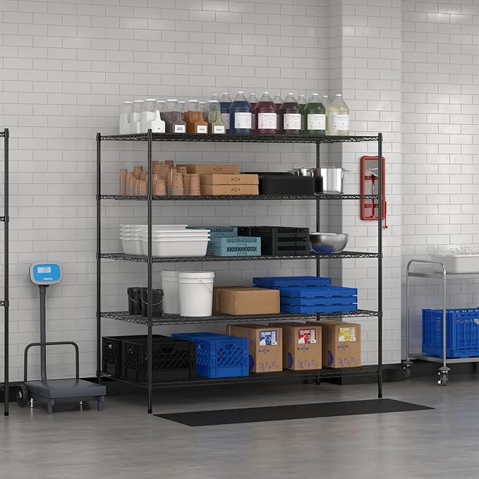 Commercial NSF Listed Black Epoxy Stationary Wire Shelving Kit 36" x 72" x 74", with 5 Shelves Perfect for Warehouse, Walk-in Refrigerator, Freezer, Grocery Store, Restaurant, Dishroom