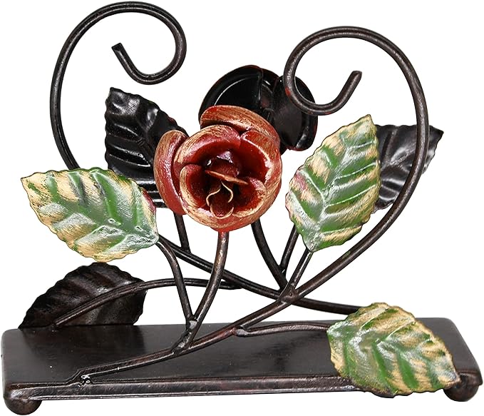 OwlGift Multicolor Napkin Holder – Rose Design Metal Napkin Storage for Tables Modern Serviette Organizer – Tissue Dispenser Perfect for Outdoor Events – Decorative Clear Cocktail Napkin Kitchen Décor