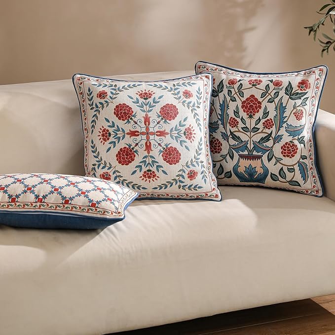 patdrea Designer Throw Pillow Covers,Lumbar Bright Vintage Red Linen with Checkerboard Pattern Pillow Cover,Decorative Rectangle Pillowcases Cushion for Bed Living Room Outdoor,12"x20"