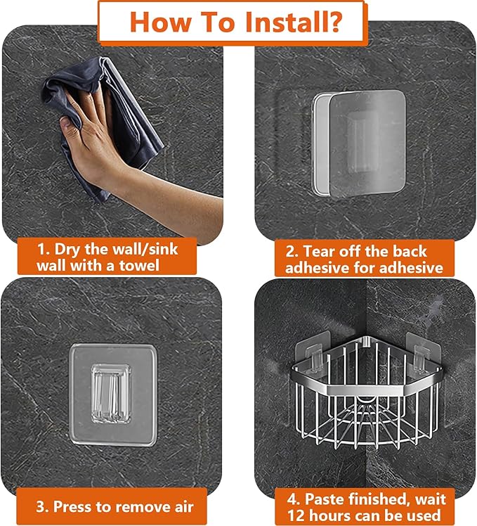 Corner Sponge Holder Kitchen Sink Organizer, Adhesive Stainless Steel Sponge Caddy for Kitchen, Dish Cloth Hanger Sponge Holder Soap Storage Rack for Space-Saving Storage(not for Rounded)