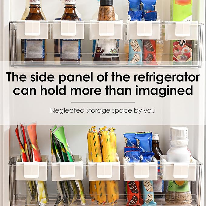5 Pack Adjustable Drawer Dividers for Fridge Side Organizer, Retractable Refrigerator Door Case with Snap-On, Plastic Fridge Accessories for Sorting Drawer and Storage (White)