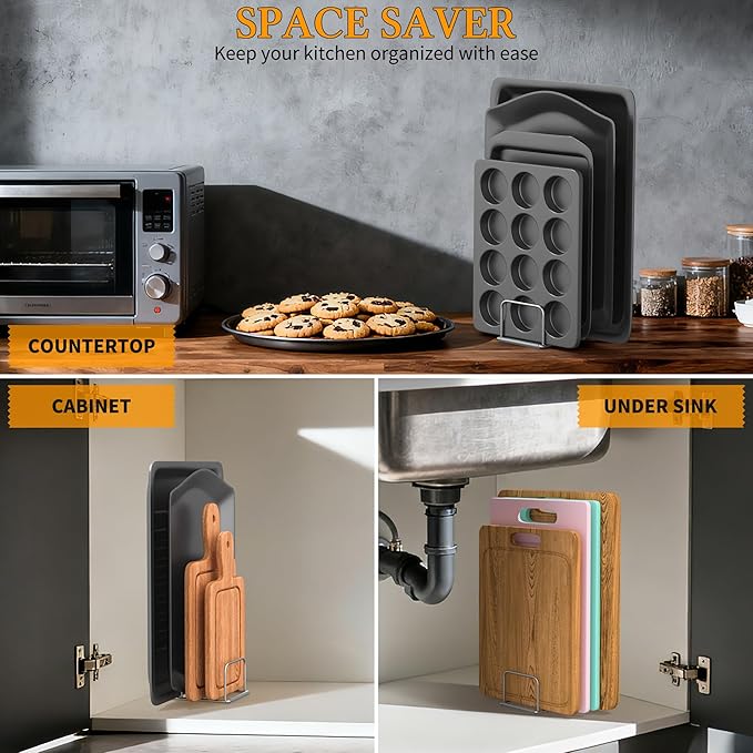 1-Pack Cutting Board Organizer Holder Stand, Stainless Steel Holder, Cutting Board Storage Rack with 4 slots for Baking Sheet and Cookie Sheet,1.0Inch Slots (1PC(1.0in))