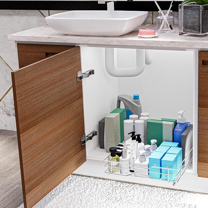 Home Zone Living Pull Out Kitchen Cabinet Organizer with Slide Out Drawer for Space Saving Storage, 20” W x 21” L