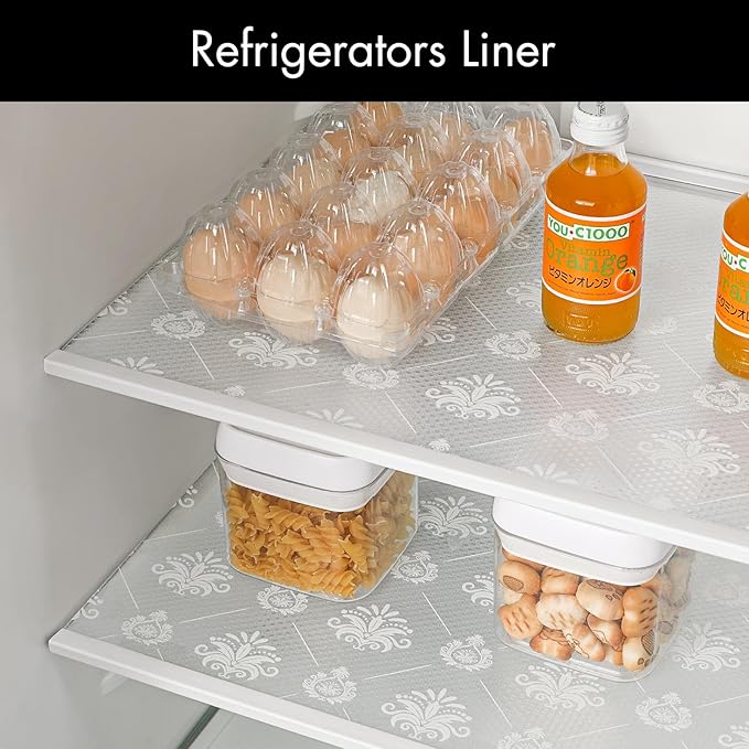 Cooyes Shelf and Drawer Liners for Kitchen Cabinets, Non-Adhesive Cabinet Liners, EVA Waterproof Durable Shelf Paper for Refrigerator, Shelves, Cupboard with Modern Pattern, Easy to Cut
