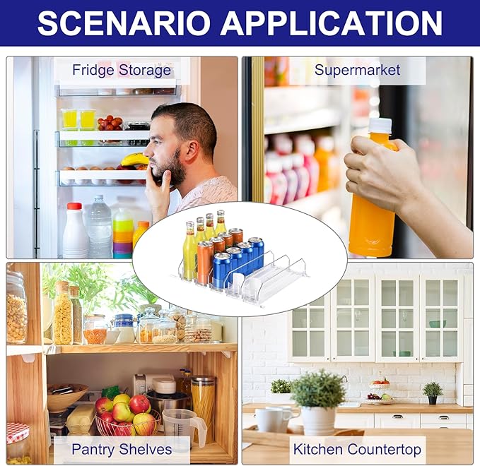 uxcell 3pcs Soda Can Organizer for Refrigerator, Self-Pushing Drink Organizer for Fridge, Width Adjustable Drink Dispenser Beverage Pusher For Pantry Vending Machine, White