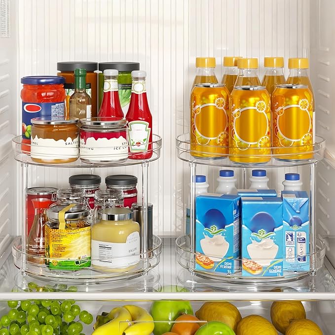 Optish 2 Set 2 Tier Lazy Susan Organizer for Cabinet, 9.5" Rotating Spice Rack Turntable Organizer for Pantry, Kitchen, Countertop, Bathroom, Vanity, Medicine Cabinet Organization
