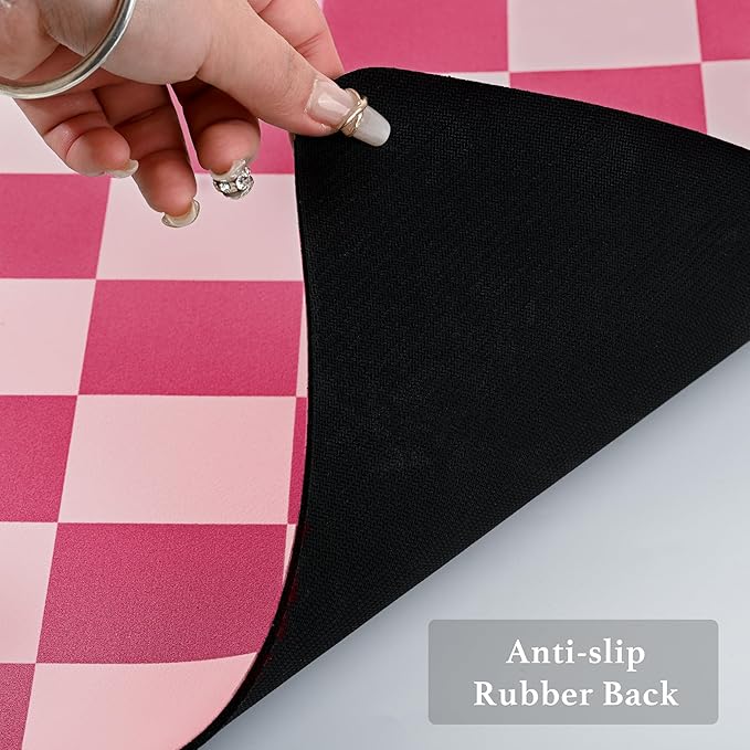 Checkered Dish Drying Mat for Kitchen Counter, Coffee Bar Station Accessories, Retro Cute Aesthetic Modern Absorbent Drainer Mat Kitchen Drying Mat Easy Clean, Hot Pink 12" x 19"