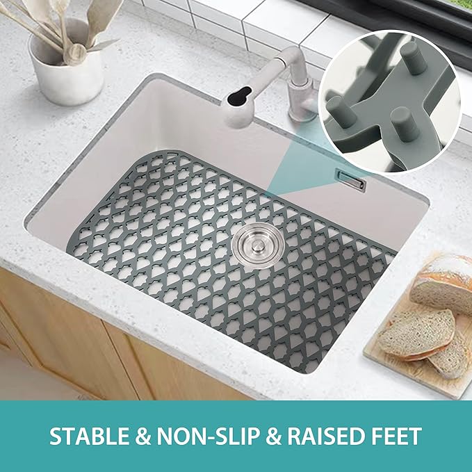 SAMSIER Sink Protectors for Kitchen Sink, Kitchen Sink Accessory - Silicone Mats Grid for Stainless Steel Strainer Bottom of Farmhouse Porcelain sinks (30”x14”)