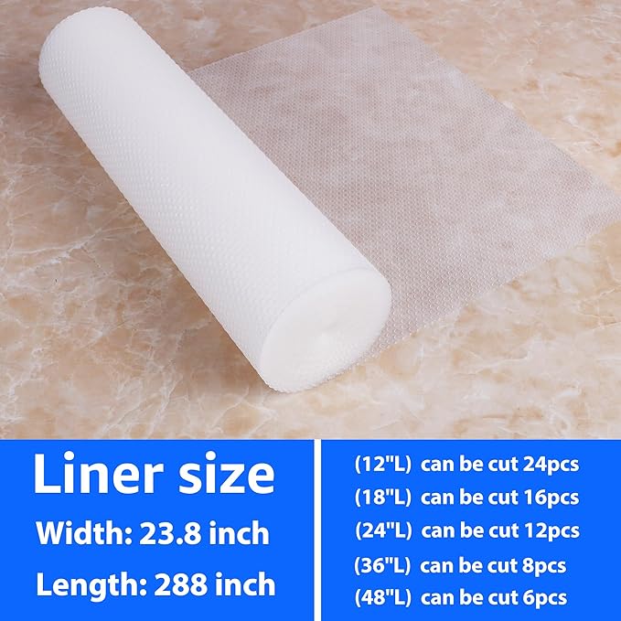 Clear Shelf Liners for Kitchen Cabinets: 23.8" W x 288" L Waterproof Under Sink Mat - Non-Adhesive Non Slip Translucent Large Cupboard Drawer Liner for Pantry Shelves