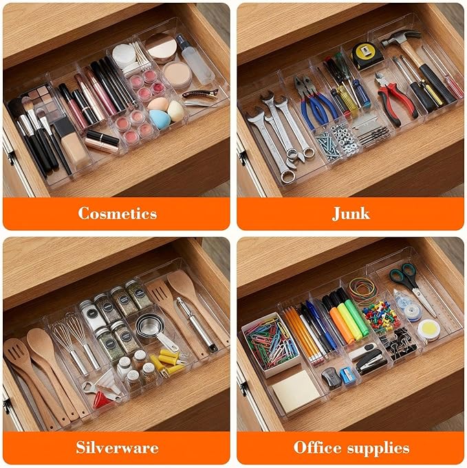 1 Pcs Expandable Acrylic Drawer Organizers 9 Square Grid Adjustable Clear Drawer Dividers Organizer for Desk, Makeup, Jewelry, Office, Kitchen Supplies (Small)