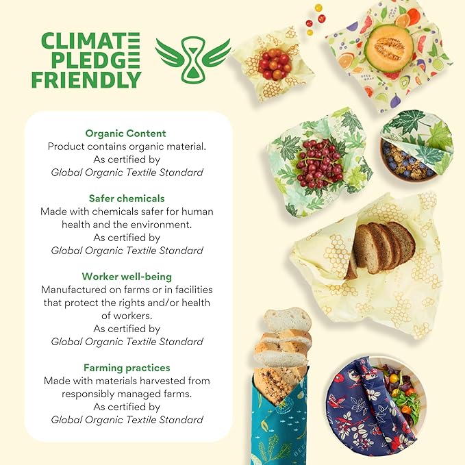 Bee's Wrap Beeswax Wraps for Food - Made in USA Reusable & Organic Food Wraps, Sandwich Wrap & Bowl Covers - Eco-Friendly Alternative to Aluminum Foil & Plastic Wrap, Mushroom Magic 3 Pack (S, M, L)