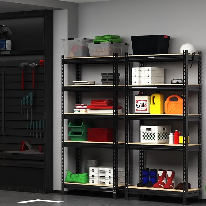 PrimeZone Storage Shelves 5 Tier Adjustable Garage Storage Shelving, Heavy Duty Metal Storage Utility Rack Organizer Shelf Unit for Warehouse Pantry Closet Kitchen Basement, 28" x 12" x 59", Black