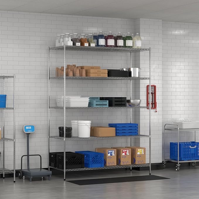 Commercial NSF Listed Chrome Stationary Wire Shelving Kit 30" x 72" x 96", with 5 Shelves Perfect for Warehouse, Walk-in Refrigerator, Freezer, Grocery Store, Restaurant, Dishroom