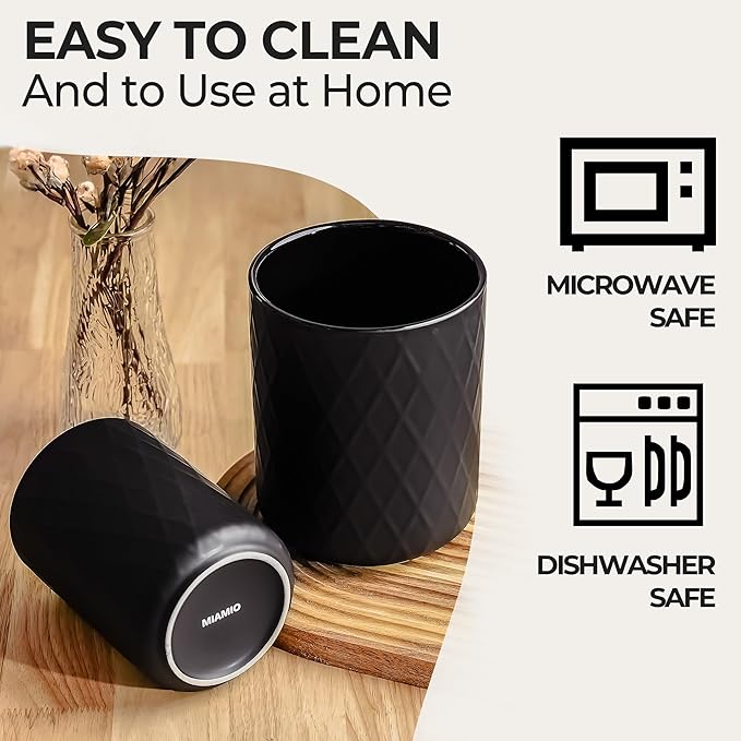 MIAMIO β Kitchen Utensil Holder Ceramic/Kitchen Organizer Set, Farmhouse Decor for Organizing Countertop and Storing Cutlery, Cooking Spoons, and Accessories - Palmanova Collection (Black)