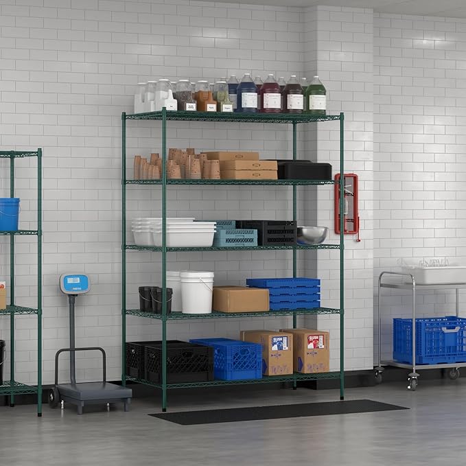 Commercial NSF Listed Green Epoxy Stationary Wire Shelving Kit 30" x 60" x 86", with 5 Shelves Perfect for Warehouse, Walk-in Refrigerator, Freezer, Grocery Store, Restaurant, Dishroom