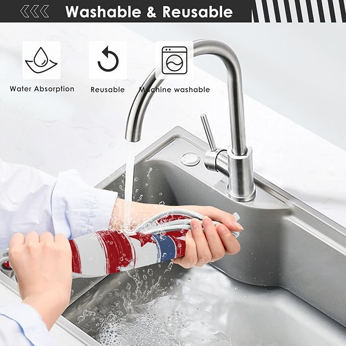 2 PCS Kitchen Sink Splash Guard 14.9 Inch Faucet Mat for Kitchen Sink Bathroom Sink Faucet Absorbing Drip Drain Mat Pad Microfiber Soft Washable White and Red Patriotic Striped Stars