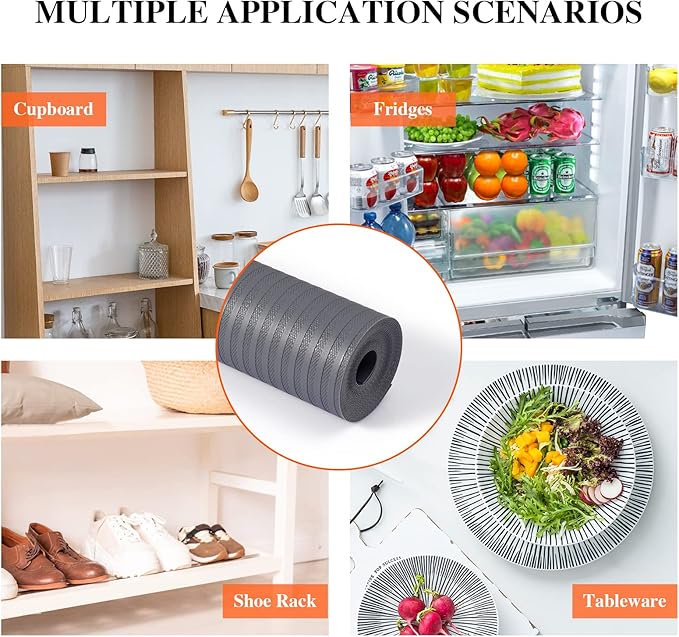 Mcrbeay Shelf Liners for Kitchen Cabinets, Non-Adhesive, 12Inch x 30Ft, Non-Slip Kitchen Drawer Liner, Waterproof Durable Cabinet Liners for Shelves, Pantry, Dark Gray