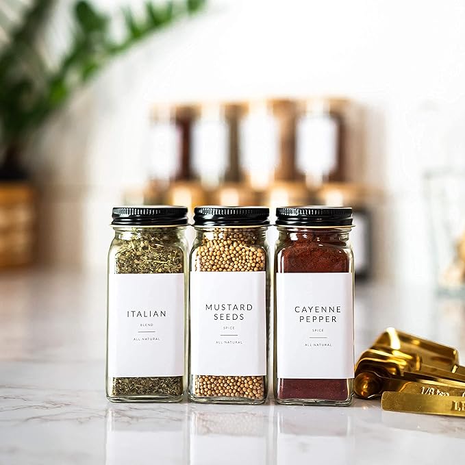 Minimalist Spice Labels for Spice Jars - 146 Spice Jar Labels Stickers for Containers, Waterproof Spice Stickers Preprinted - Spice Organising Herb Seasoning Kitchen Pantry Organization