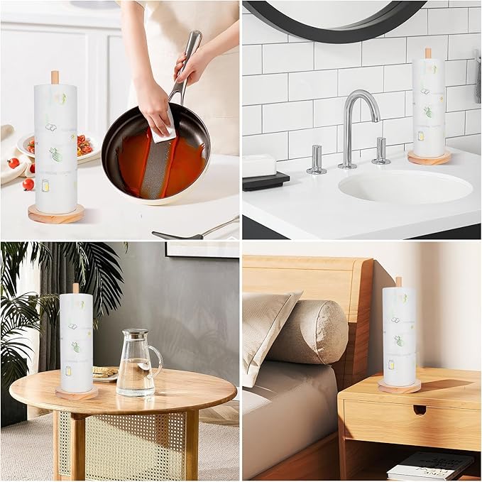 6 Pcs Wood Paper Towel Holder, Wooden Paper Towel Holder Countertop Standing Kitchen Roll Holder for Home Kitchen Bathroom Dining Table