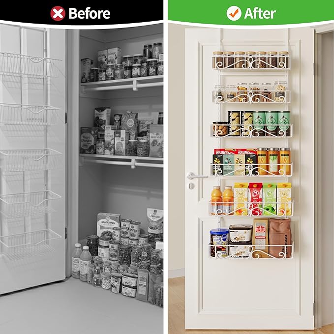 6-Tier Over the Door Pantry Organizer, Over the Pantry Organization And Storage, Pantry Door Organization, Home Laundry Room Bathroom & Kitchen Organization Essentials Metal, White