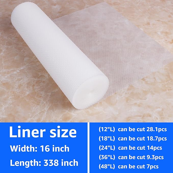 PABUSIOR Clear Shelf Liner for Cabinet: Waterproof Non-Adhesive Bathroom Drawer Liner - 16" W x 338" L Easy to Clean & Cut Kitchen Pantry Shelves Mat for Refrigerator Translucent