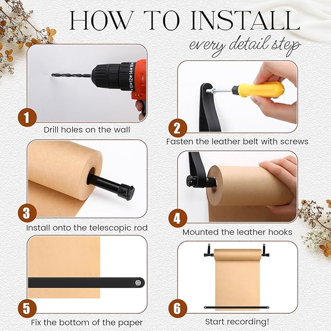 Vicenpal 15.5 Inch Retractable Kraft Paper Roll Holder Dispenser Wall Mounted Butcher Paper Holder Roller for to Do Lists, DIY Drawing, Taking Note, Artwork, Creative(Black)