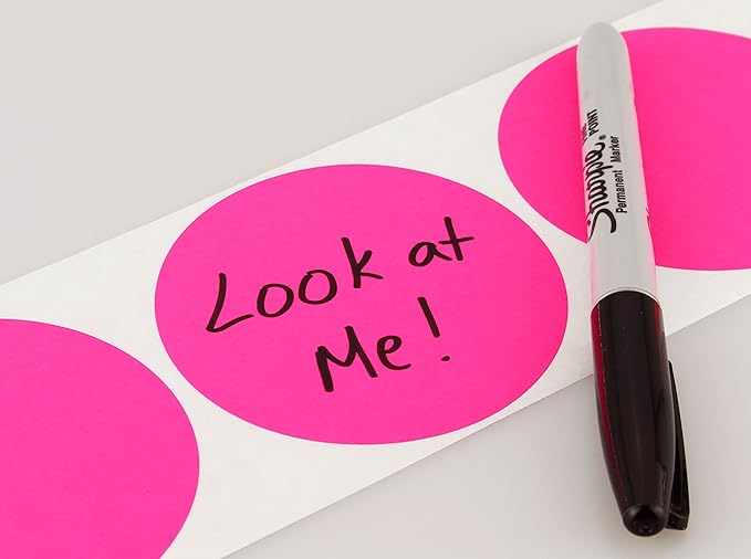 ChromaLabel 3 Inch Circle Sticker Labels, High Visibility Round Sticker Labels, Removable Sticky Dots - 500 Colored Dot Stickers per Roll, Fluorescent Pink Label Stickers