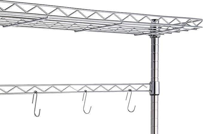 Amazon Basics 3 Tier Kitchen Bakers Rack with Storage, Removeable Top, Wood/Chrome, 14" D x 35.83" W x 63.31" H