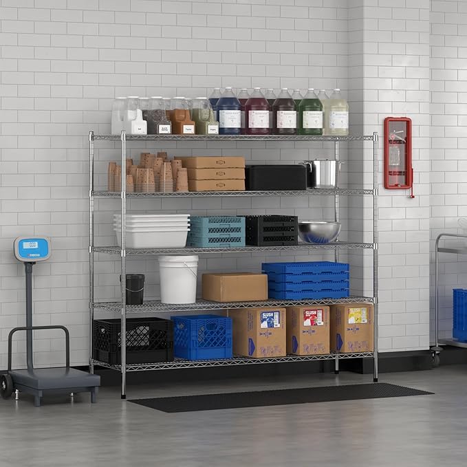 Commercial NSF Listed Chrome Stationary Wire Shelving Kit 21" x 72" x 64", with 5 Shelves Perfect for Warehouse, Walk-in Refrigerator, Freezer, Grocery Store, Restaurant, Dishroom