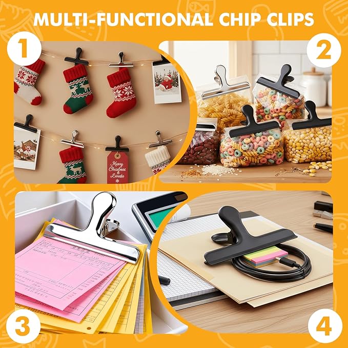 Chip Clips, 12Pcs Black Metal Bag Clips for Food Packages, Snack Chip Clip for Bags, Kitchen Snack Bag Clip for Food Packages and Office Home, 3 Inches