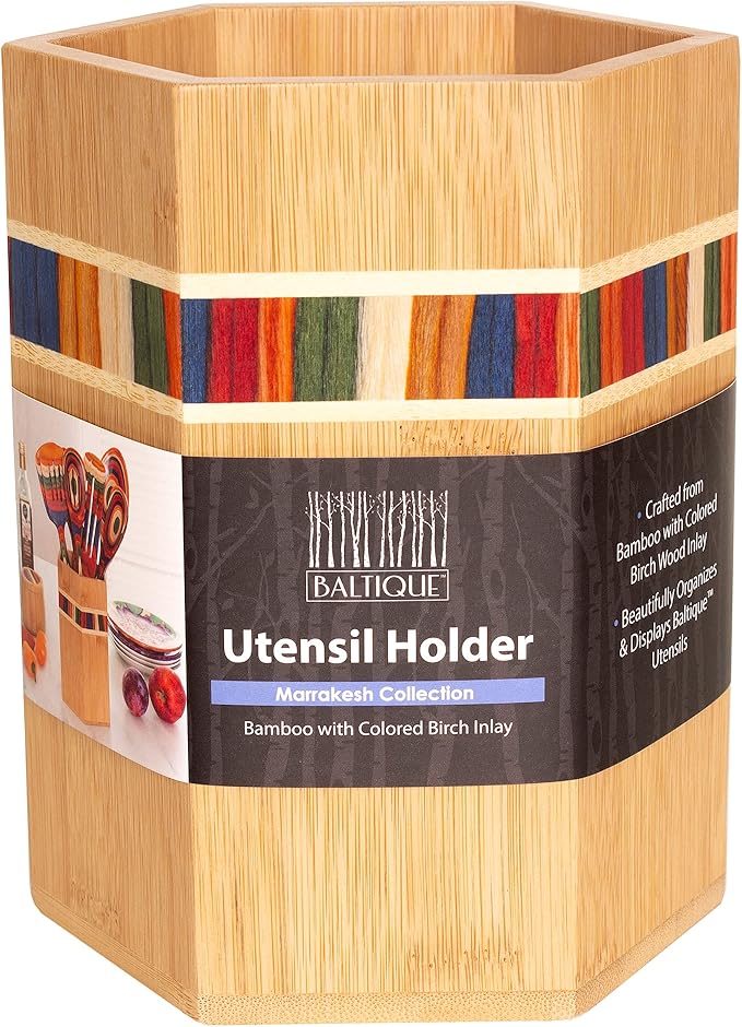 Totally Bamboo Baltique Marrakesh Collection Kitchen Utensil Holder, Large Cooking Utensil Crock for Countertop
