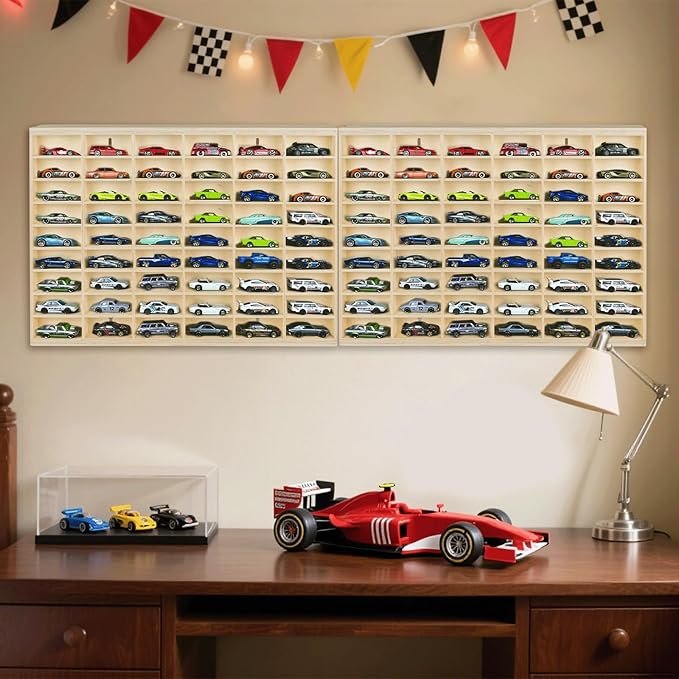 1:64 Model Car Wooden Display Case,108 Grids,Storage Display Shelf,for 1/64 Scale Toy Cars,Wall Mount ,Model car Display Organizer,Collapsible Toy Car Storage(Only One Case)