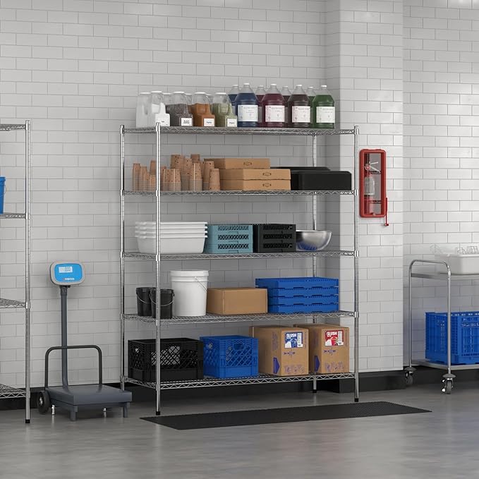 Commercial NSF Listed Chrome Stationary Wire Shelving Kit 24" x 60" x 74", with 5 Shelves Perfect for Warehouse, Walk-in Refrigerator, Freezer, Grocery Store, Restaurant, Dishroom