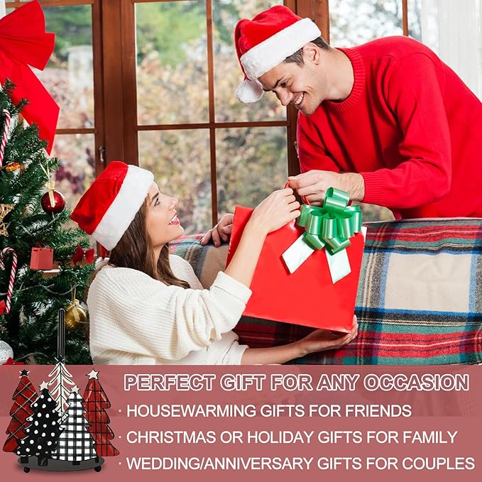 JarThenaAMCS Christmas Paper Towel Holder Waterclor Buffalo Plaid Xmas Tree Kitchen Decor Accessories Large Metal Towel Holder Stand for Winter Home Bathroom Countertop